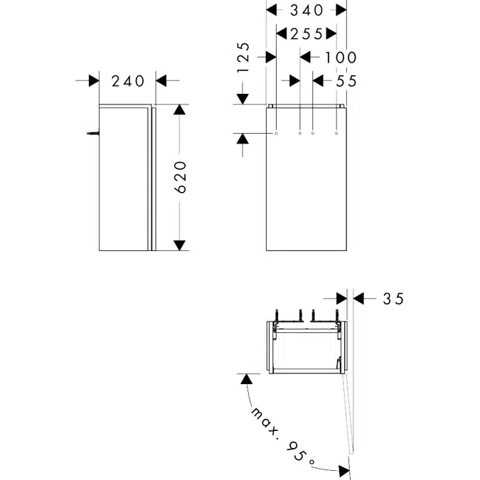54244XXX Xilesa E Vanity unit 340/240 for handrinse basin, door hinge right