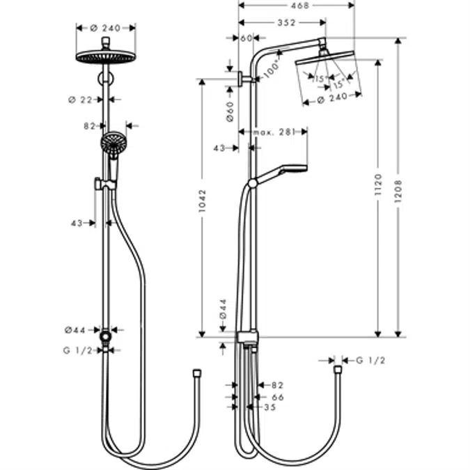 Crometta S Showerpipe 240 1jet EcoSmart 9 l/min Reno