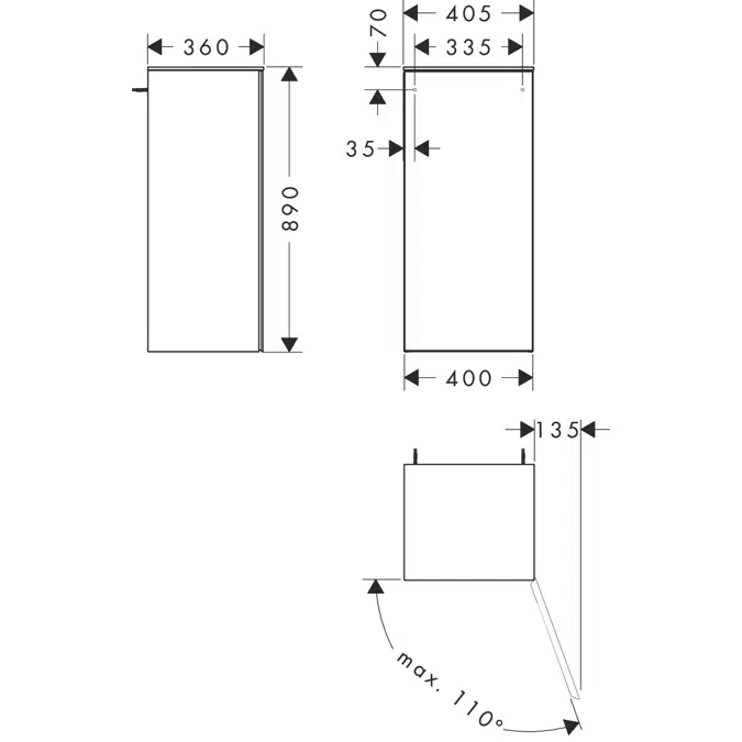 Xevolos E Mid-height cabinet Slate Matt Grey 400/360, door hinge right
