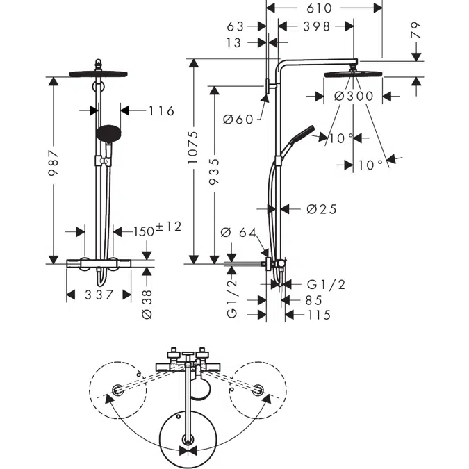 24588DZR Raindance Alive S Puro Showerpipe 300 1jet with Ecostat Element DZR