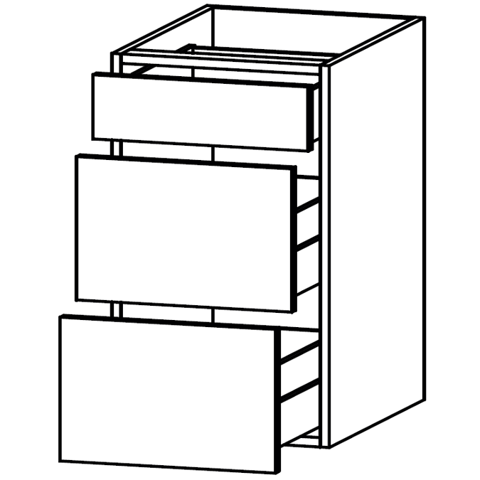 M-GL0 Cabinet with 1 drawer, 2 tall drawers