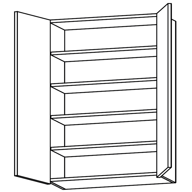 TON- Wall unit with four shelves and stretch-down doors