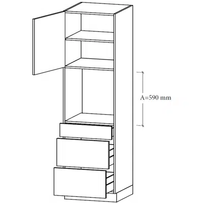 M-LU2-60 Cabinet for integrated oven, 2 tall drawers, 1 drawer and 1 shelf图像