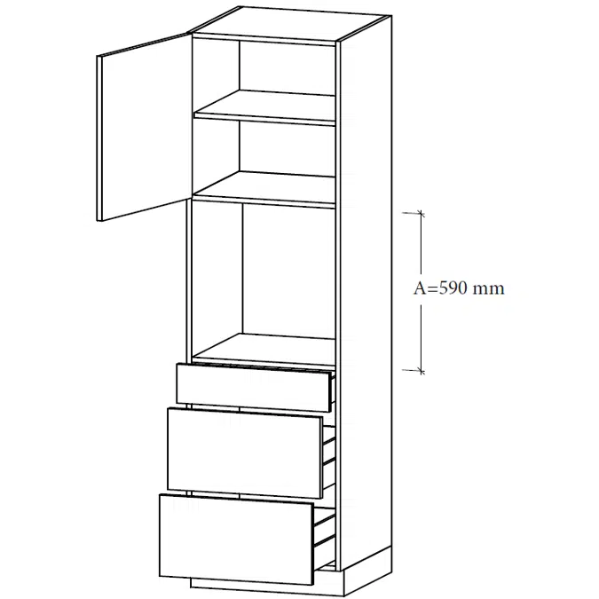 M-LU2-60 Cabinet for integrated oven, 2 tall drawers, 1 drawer and 1 shelf