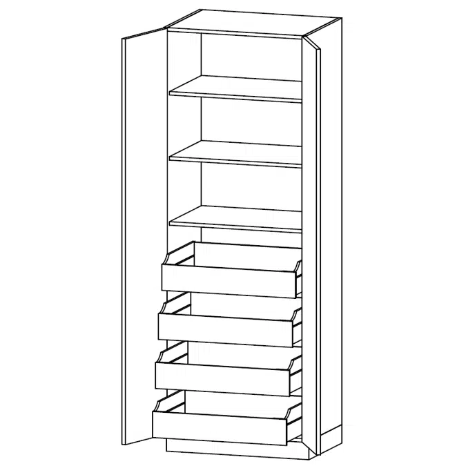 Tall unit with four tall inside drawers and three shelves, SRL-