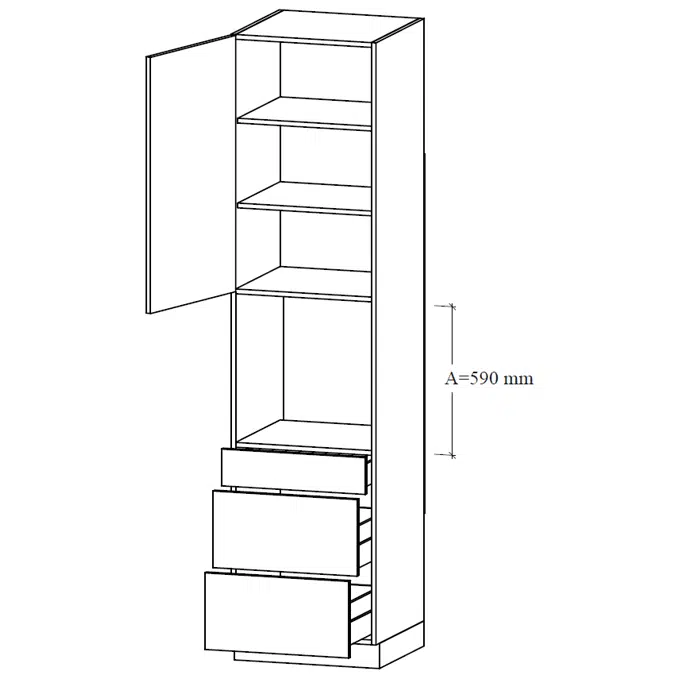 TU2-60 Tall unit for integrated micro, two tall drawers, one drawer, shelves