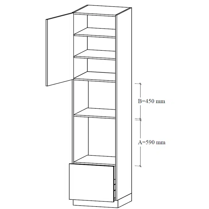 TUM3-60 Tall unit for microwave and oven, one tall drawer and one shelf