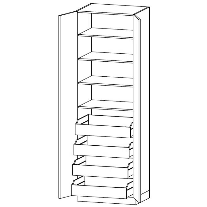 TRL- Tall unit with four tall inside drawers and four shelves D40,50,58