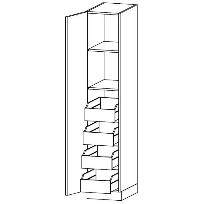 LRL- Tall unit with four tall inside drawers and two shelves D40,50,58