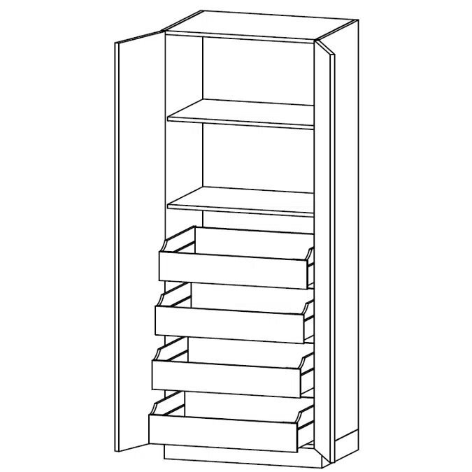 LRL- Tall unit with four tall inside drawers and two shelves D40,50,58