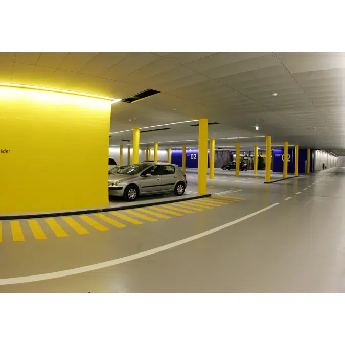 Slip resistant coloured highly crack bridging car park decking system with improved blush resistance Sikafloor® MultiFlex PB-75