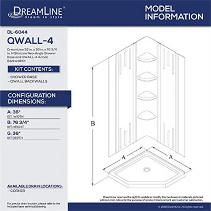 DreamLine Neo-Angle Shower Base and QWALL-4 Acrylic Corner Backwall Kit