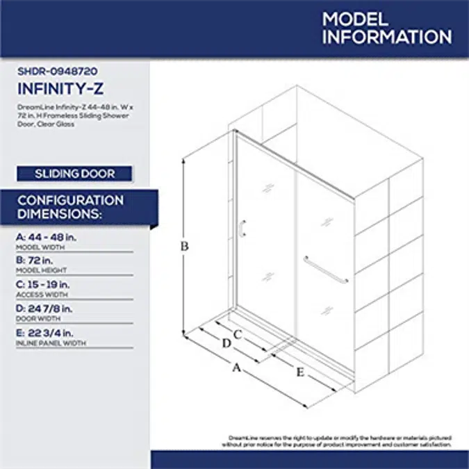 DreamLine Infinity-Z SHDR-0948720 Semi-Frameless Sliding Shower Door