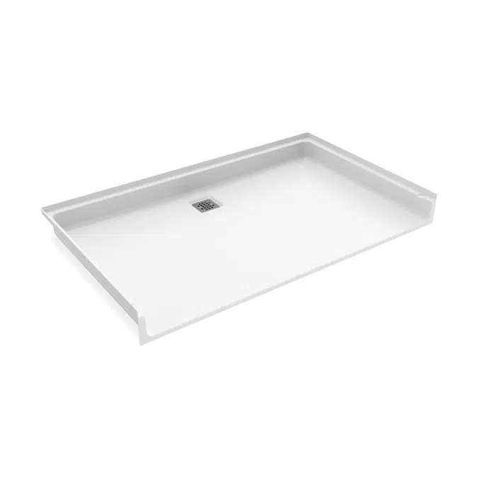 XAB 6036 BF SQ Acrylic Alcove Shower Base with Rear Square Drain in White