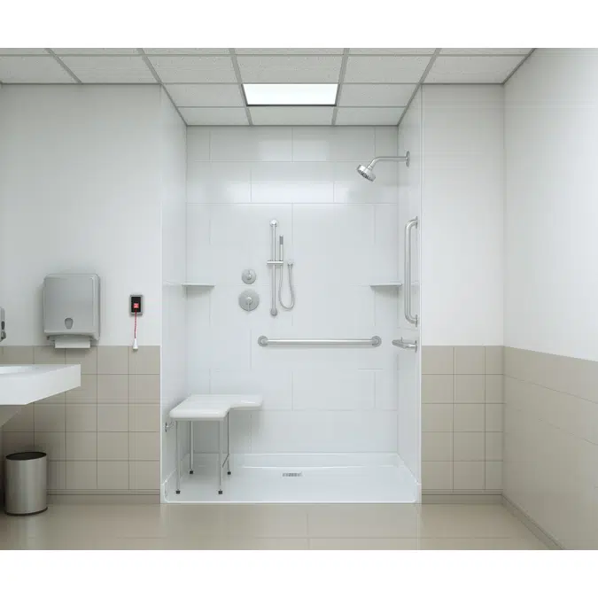 XAB 6036 BF SQ Acrylic Alcove Shower Base with Rear Square Drain in White