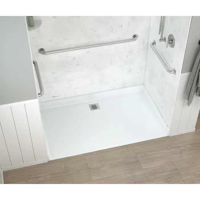 XAB 6036 BF SQ Acrylic Alcove Shower Base with Rear Square Drain in White