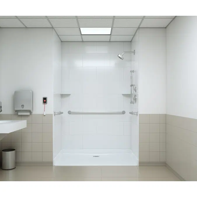 XAB 6036 BF SQ Acrylic Alcove Shower Base with Rear Square Drain in White