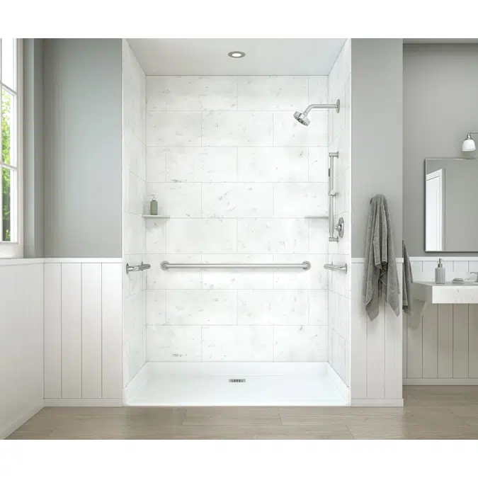 XAB 6036 BF SQ Acrylic Alcove Shower Base with Rear Square Drain in White