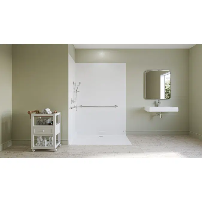 Comfort Designs XAB 6036 BF SQ 2 F Acrylic Alcove Assisted Bathing Shower Base with Rear Square Drain White ADA