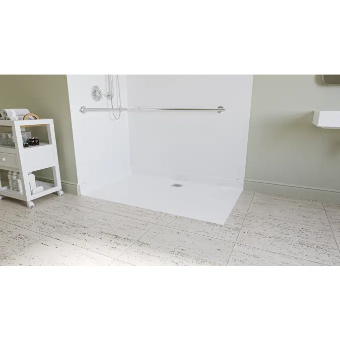 Comfort Designs XAB 6036 BF SQ 2 F Acrylic Alcove Assisted Bathing Shower Base with Rear Square Drain White ADA
