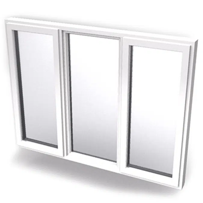 Inward opening window 2+1 glass 3-light with mullions Middle fixed