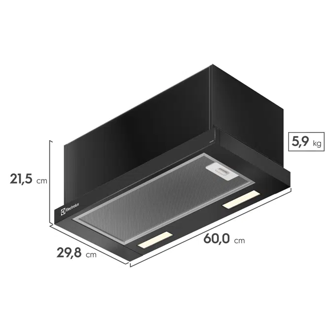 Depurador de Ar Electrolux 60cm Retrátil Preto Efficient com Luz de LED (DE6RB)