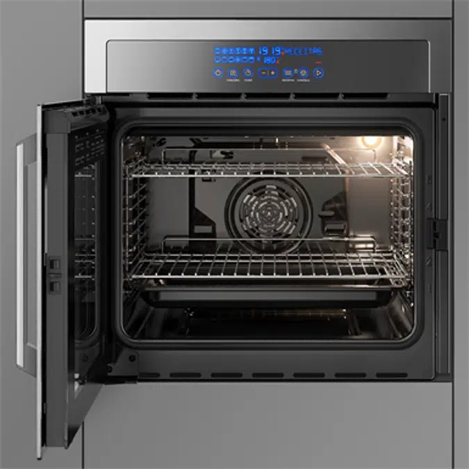 Built-in electric oven with mirrored glass and iron frame