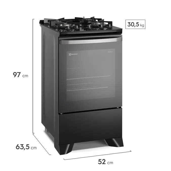 Electrolux Black Efficient 4-burner Stove with Glass Table, PerfectCook and VaporBake (FE4GP)