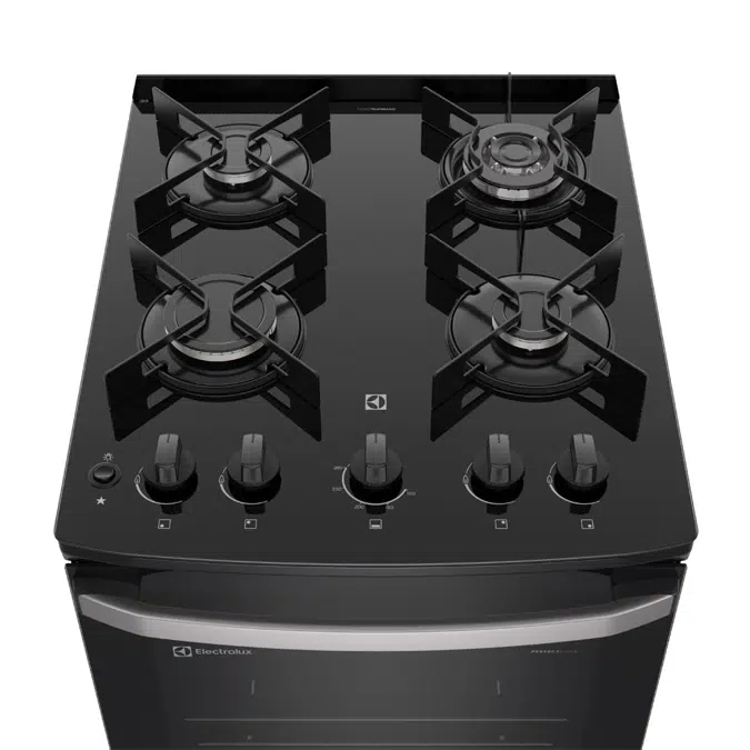 Electrolux Black Efficient 4-burner Stove with Glass Table, PerfectCook and VaporBake (FE4GP)