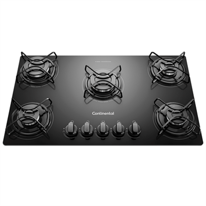 Gas hob with 5 burners and black tempered glass