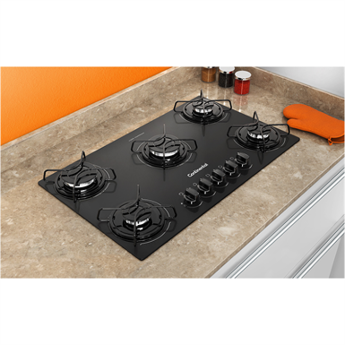 Gas hob with 5 burners and black tempered glass