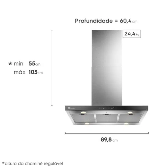 Electrolux 90cm Inox Experience Island Hood with Artificial Intelligence and High Suction Power (CE9IF)