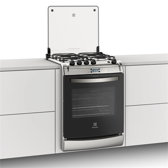 Silver built-in oven with 4 burners and digital timer