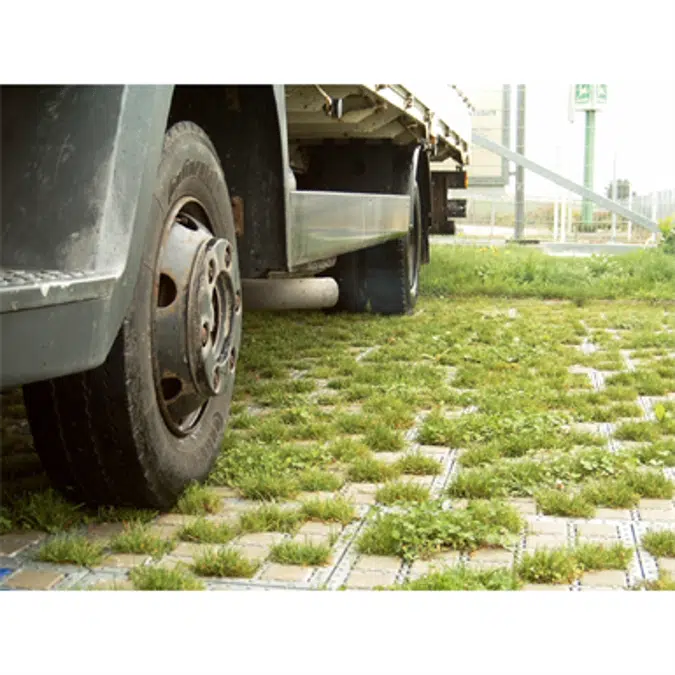 Access road on checkerboard grass / paving stones - complete O2D system