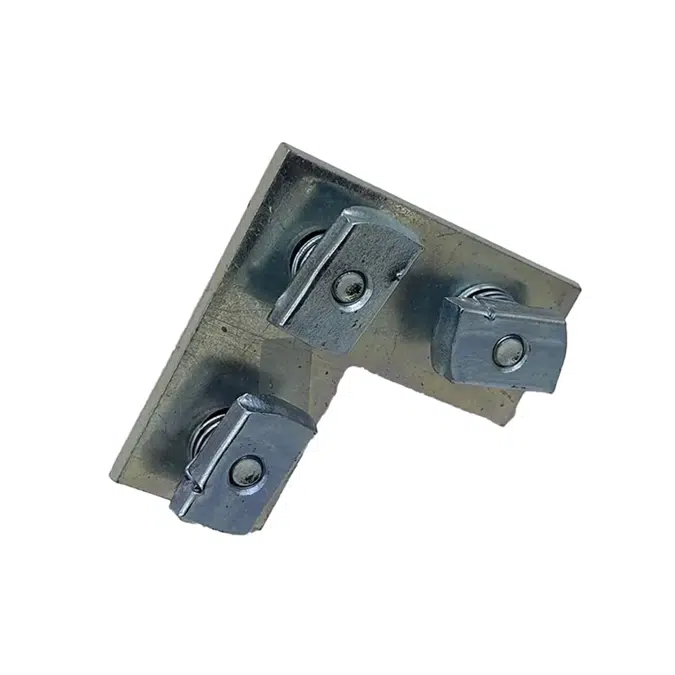 3 Hole Flat Fitting Corner Plate w/ Short Spring Channel Nuts Pre-assembled Fittings for Strut