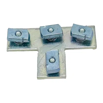 Image for 4 Hole Tee Plate w/ Short Spring Channel Nuts Pre-assembled Fittings for Strut