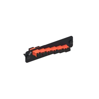 afbeelding voor Adapter Panel, Black, 1000-Type, with 6 Duplex Keyed LC Adapters, Orange, No Shutter - Part Number : 760147819