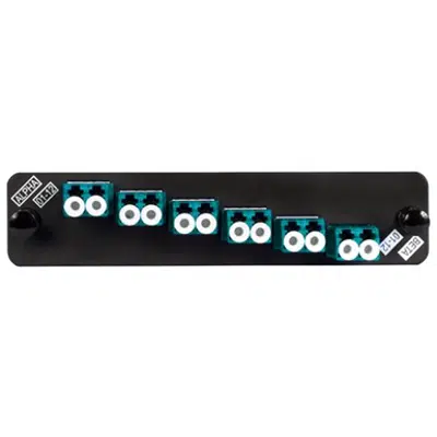 Image for Adapter Panel, Black, 1000-Type, with 6 LazrSPEED MM Duplex LC Adapters, Aqua, No Shutter - Part Number : 760149344