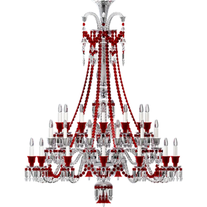 Zenith Clear and Red Chandelier 36L