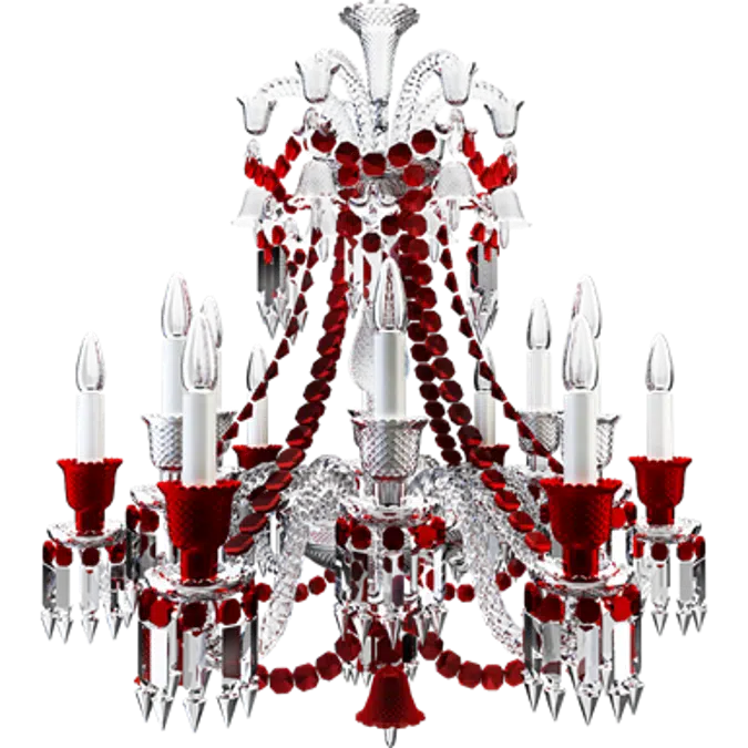 Zenith Clear and Red Chandelier 12L