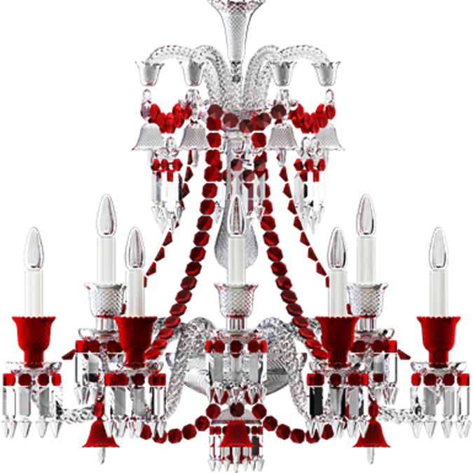 Zenith Clear and Red Chandelier 12L