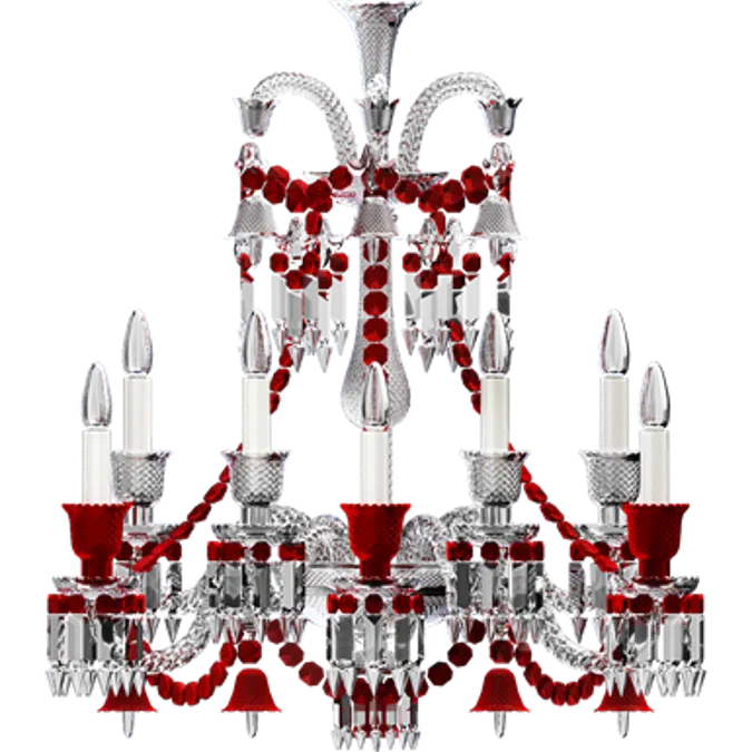 Zenith Clear and Red Chandelier 12L