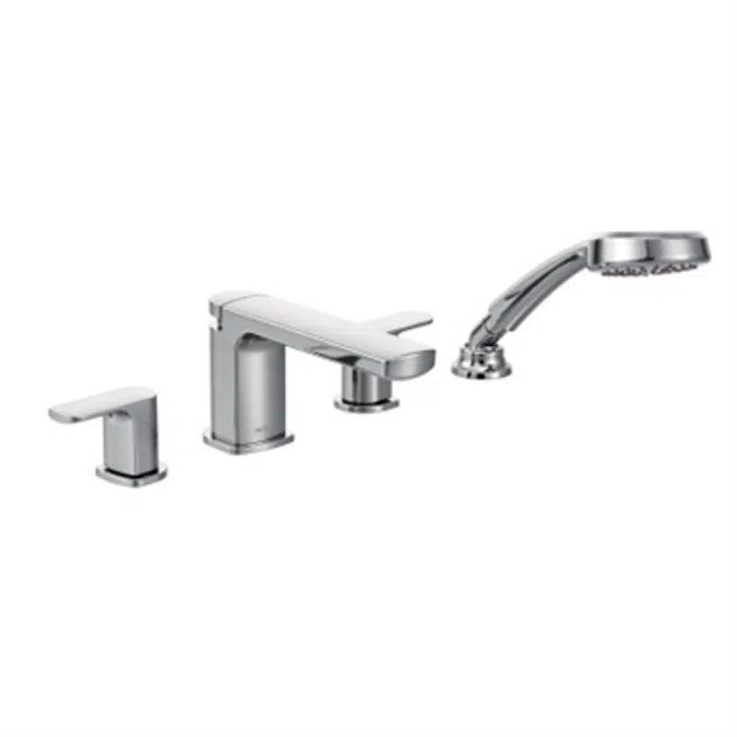 T936 Rizon Chrome Two-Handle Low Arc Roman Tub Faucet Includes Hand Shower