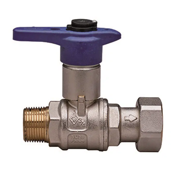 2068 BUBBLE-SFER, Water full bore ball valve with meter’s entrance, thread male/nut, technopolymer handle, extractable and replaceable
security lock and ball with automatic rinse system