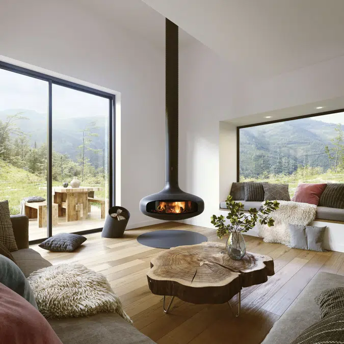 Domofocus glazed - Suspended designer fireplace