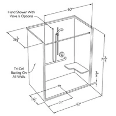 Image for 60" x 36" Code Compliant Roll In Shower