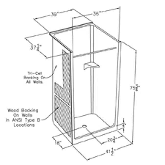 BIM objects - Free download! XSA4136SH OT (ANSI Type B) - 36 x 36 code ...