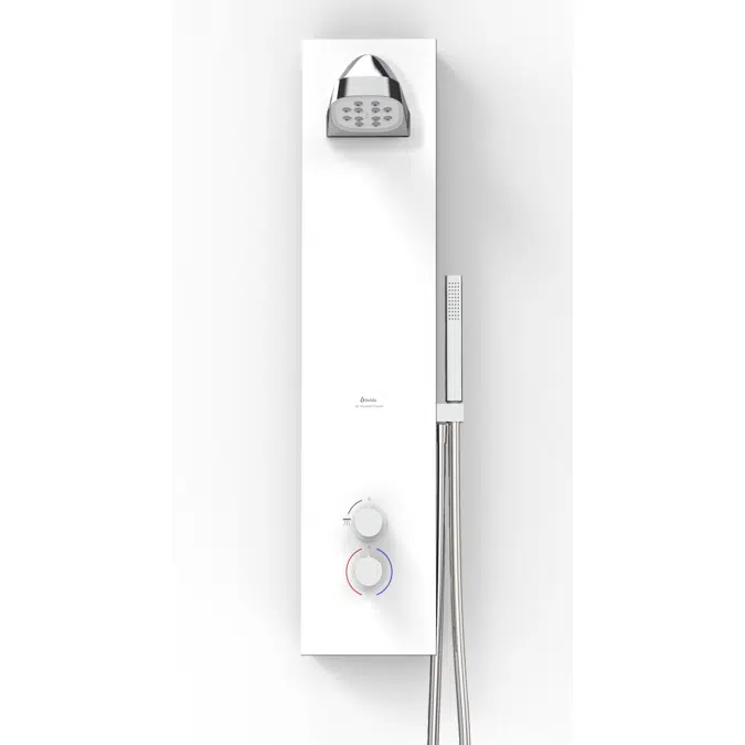 Deluxe Shower Panel (5 lpm) - Fixed Head - White Glass - TMV2 Thermostatic - Eco Handset - High efficiency