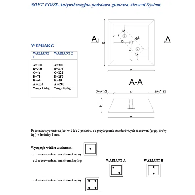 SOFT FOOT Antivibration Rubber Stand 200x200 