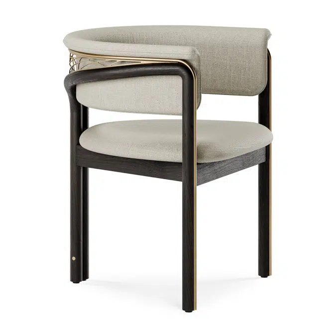 Volita dining chair - varnished teak - dark brown - brass coloured metal - beige chenille - 60 x 55 x 70 cm